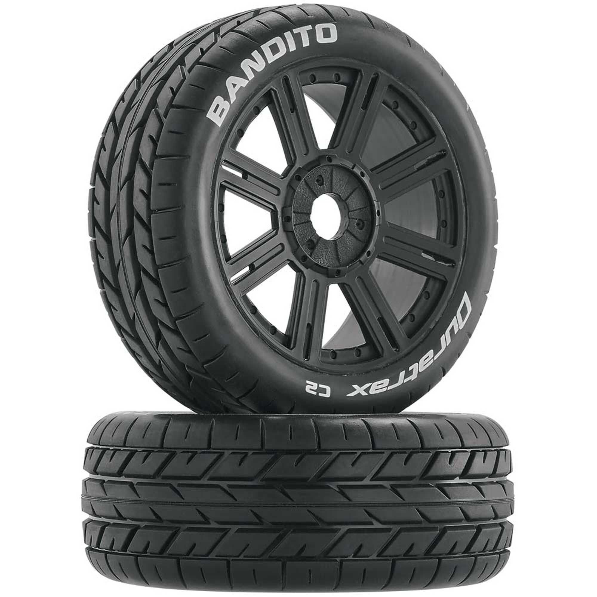 Bandito 1/8 Buggy Tire C2 Mounted Spoke Tires, Black (2)