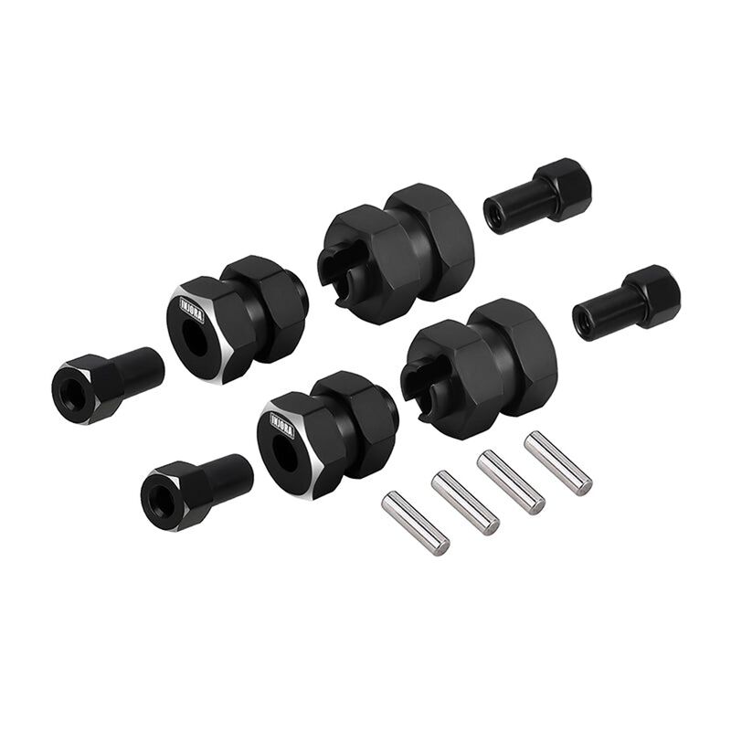 INJORA Steel +5mm Wheel Hexes, Black, 1/24 Axial SCX24 (4)