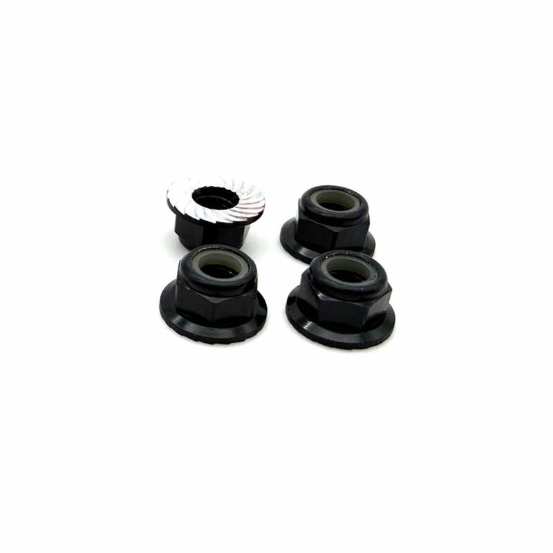 5mm Aluminum Flanged & Serrated Lock Nuts, Black (4)