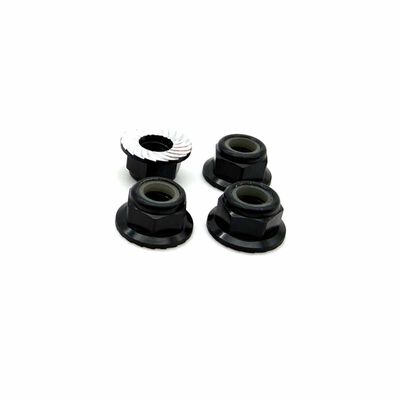5mm Aluminum Flanged & Serrated Lock Nuts, Black (4) 5mm Aluminum Flanged & Serrated Lock Nuts, Black (4)