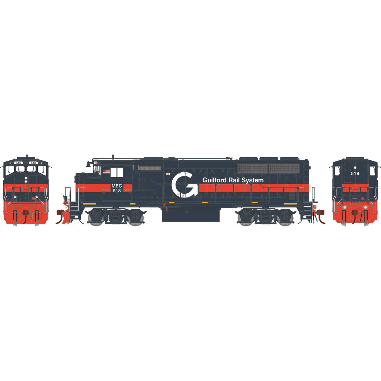 HO GP40-2L Locomotive with DCC & Sound, Guilford/MEC #518