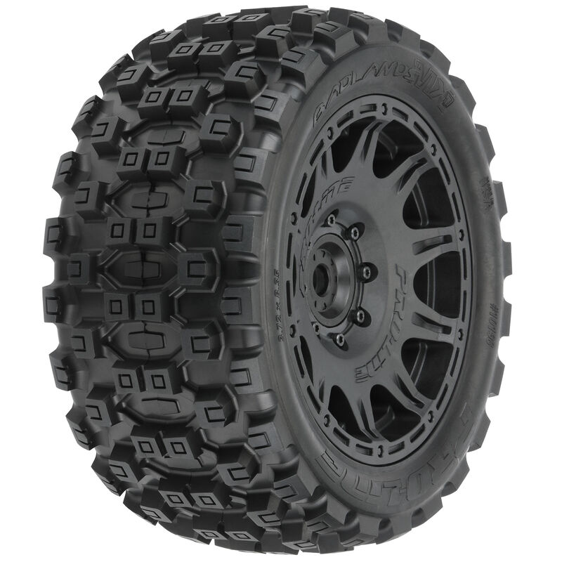 1/6 Badlands MX57 Front/Rear 5.7” Tires Mounted on Raid 8x48 Removable 24mm Hex Wheels (2): Black