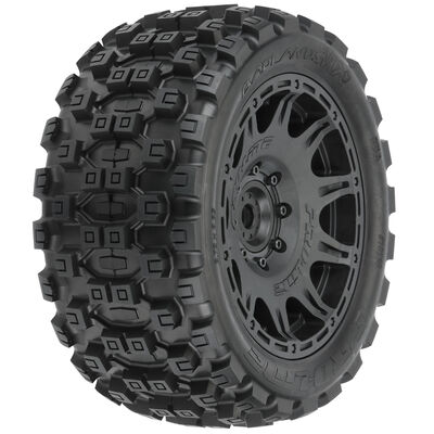 1/6 Badlands MX57 Front/Rear 5.7â Tires Mounted on Raid 8x48 Removable 24mm Hex Wheels (2): Black 1/6 Badlands MX57 Front/Rear 5.7â Tires Mounted on Raid 8x48 Removable 24mm Hex Wheels (2): Black