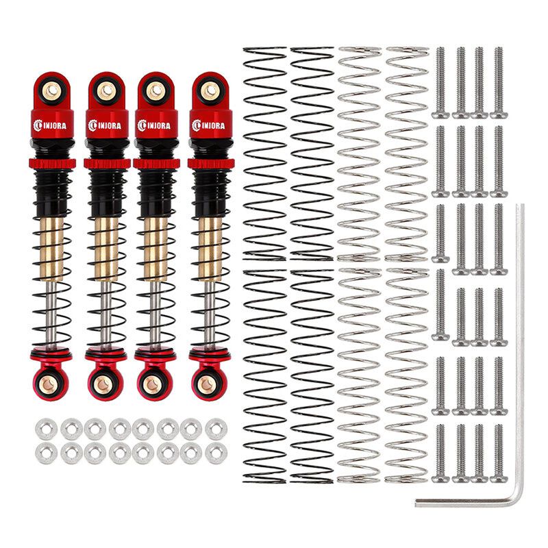 INJORA Aluminum 43mm Threaded Oil Shocks, Red, 1/24 Axial SCX24 (4)