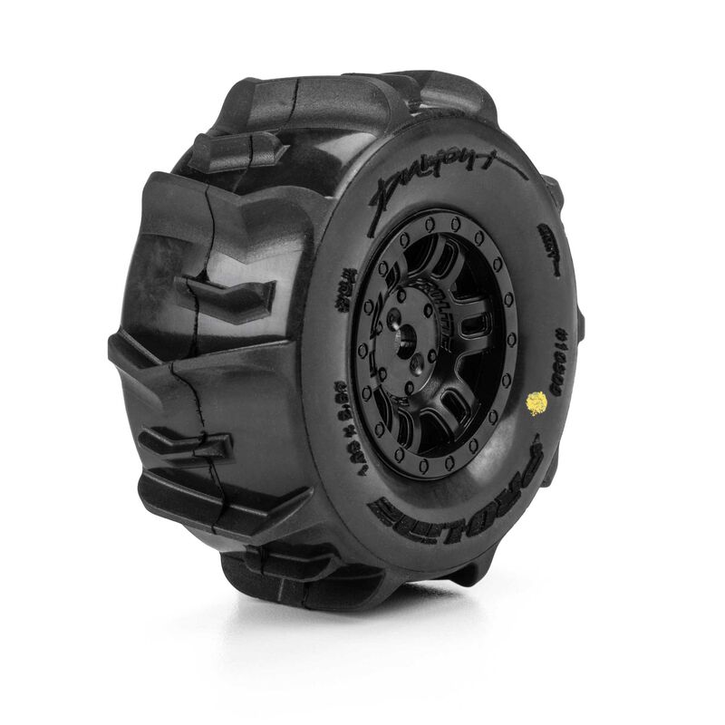 Pro-Line Racing 1/16 Dumont Front/Rear Paddle Tires Mounted 12mm Black Split Six (4): ARRMA MOJAVE GROM