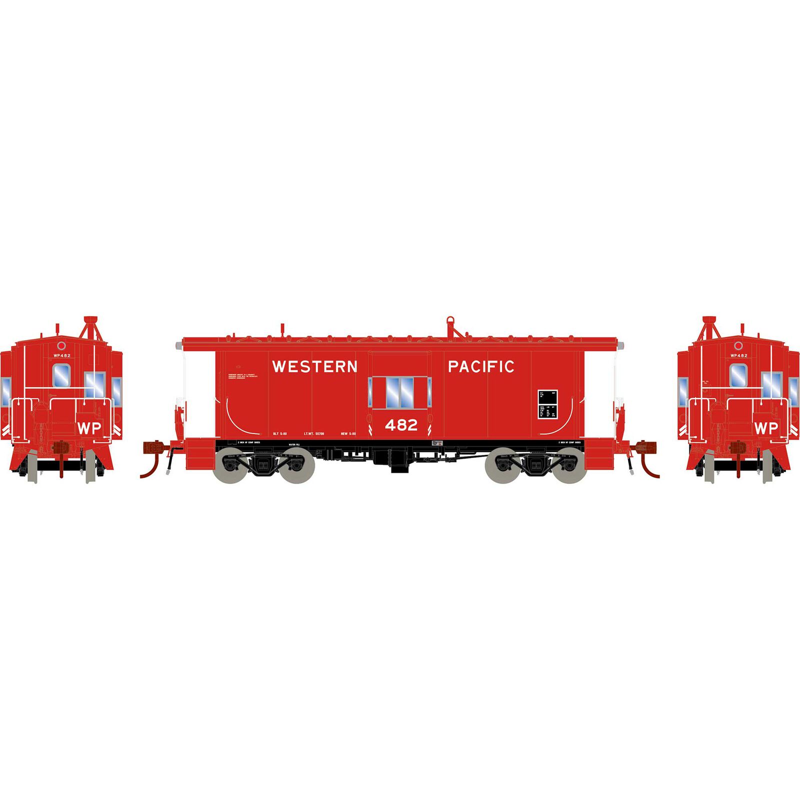 HO Bay Window Caboose with Lights, Western Pacific#482