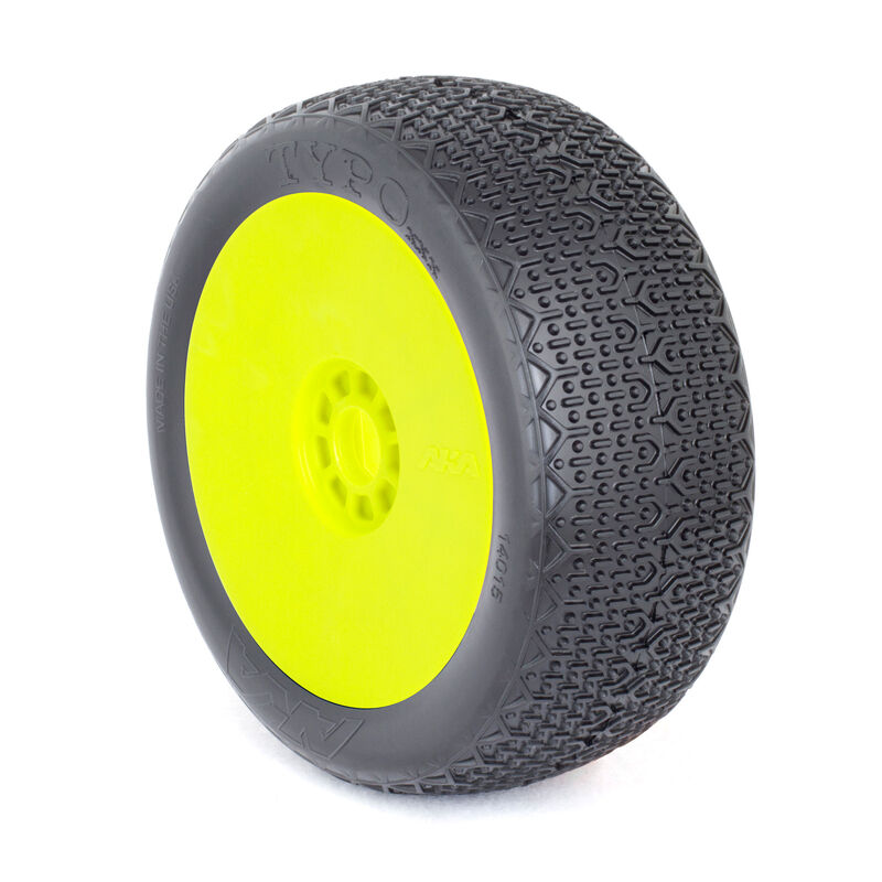 1/8 Typo Clay Pre-Mounted Tires, Yellow EVO Wheels (2): Buggy