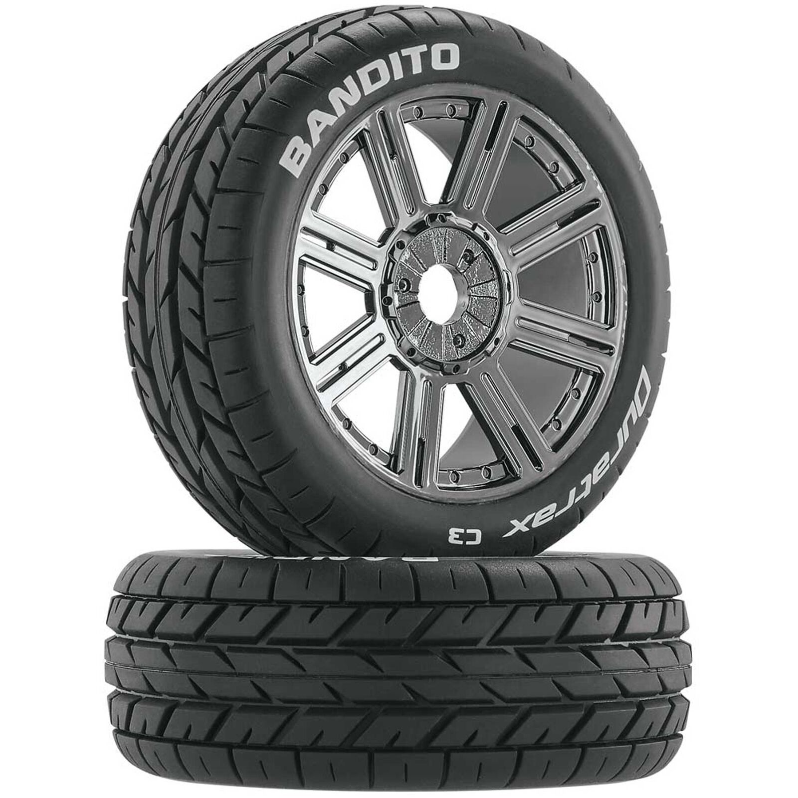 Bandito 1/8 Buggy Tire C3 Mounted Spoke Tires, Chrome (2)