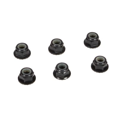 4mm Aluminum Serrated Lock Nuts, Black (6) 4mm Aluminum Serrated Lock Nuts, Black (6)