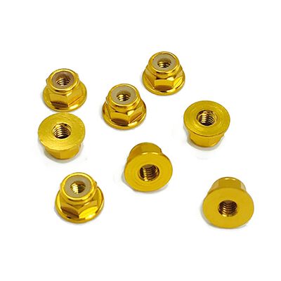3mm Aluminum Flanged Locknut, 24K Gold (8) 3mm Aluminum Flanged Locknut, 24K Gold (8)