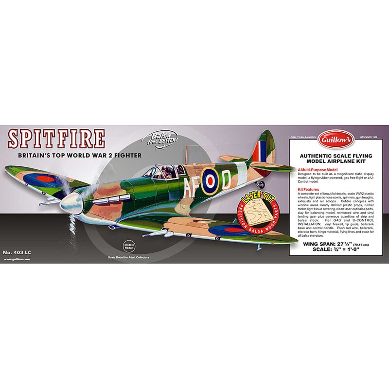 1/16 Supermarine Spitfire Laser Cut Kit, 27-5/8"
