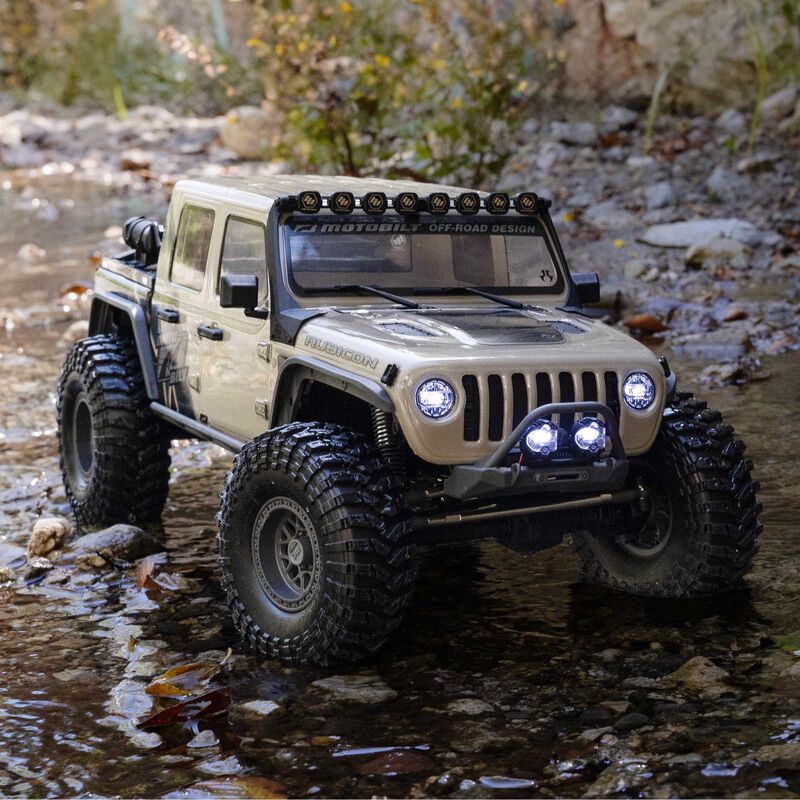 Axial 1/10 SCX10 III Motobilt Waypoint Jeep JT Gladiator 4X4 RTR Brushed Rock Crawler, Tan Axial 1/10 SCX10 III Motobilt Waypoint Jeep JT Gladiator 4X4 RTR Brushed Rock Crawler, Tan