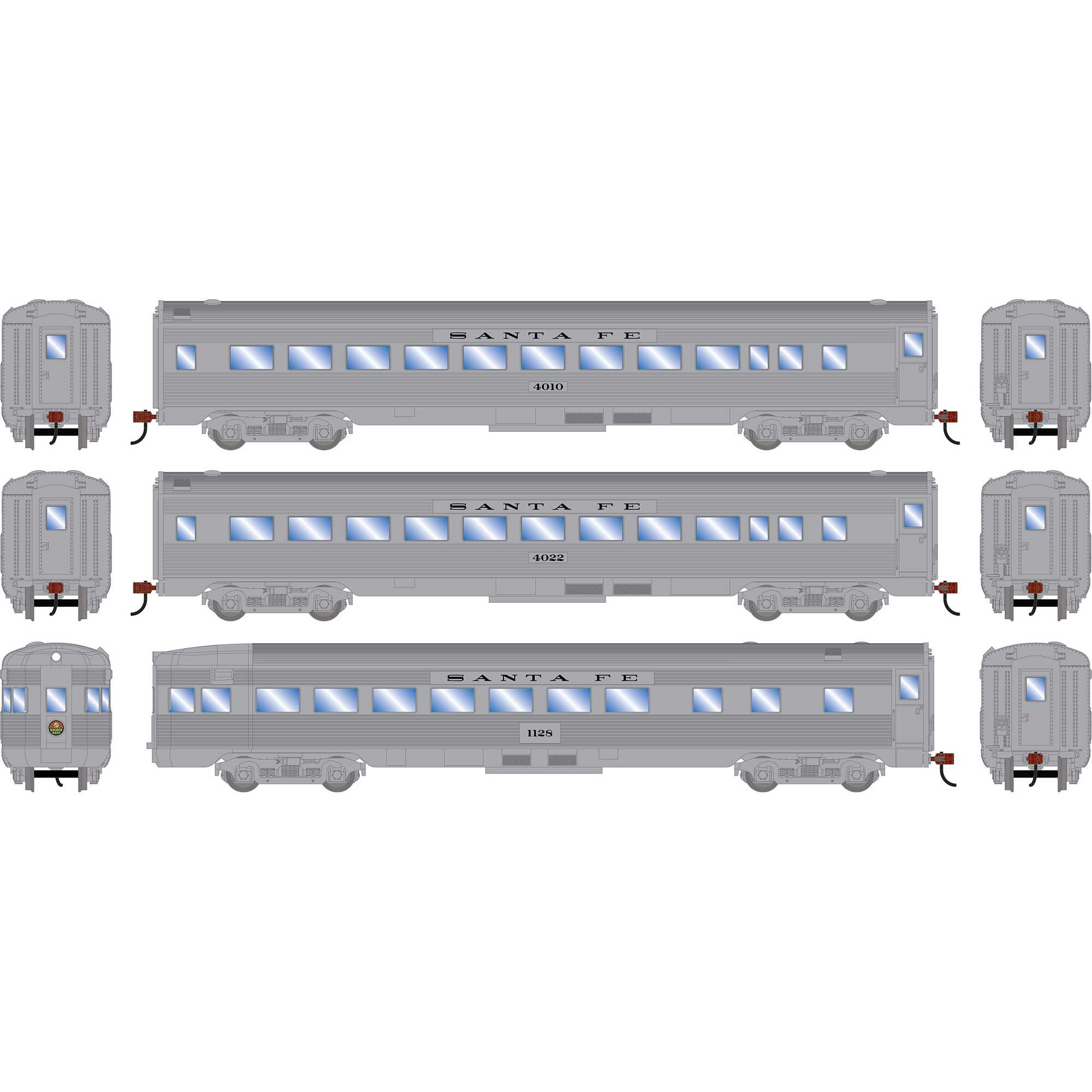 Roundhouse HO RND Streamline Cars, ATSF #4010 Coach/4022 Coach