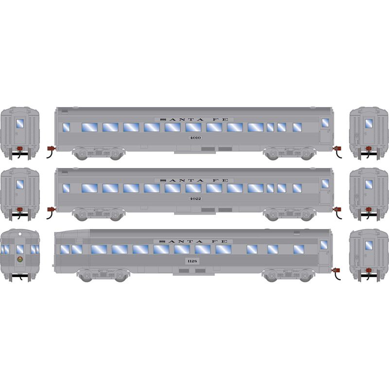 HO RND Streamline Cars, ATSF #4010 Coach/4022 Coach/1122 Observation (3) HO RND Streamline Cars, ATSF #4010 Coach/4022 Coach/1122 Observation (3)