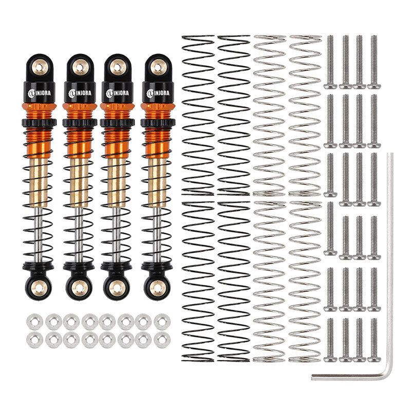 INJORA Aluminum 43mm Threaded Oil Shocks, Orange, 1/24 Axial SCX24 (4)