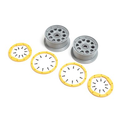 Wheels, Silver, Yellow Beadlock (2): DBXL 2.0 Wheels, Silver, Yellow Beadlock (2): DBXL 2.0
