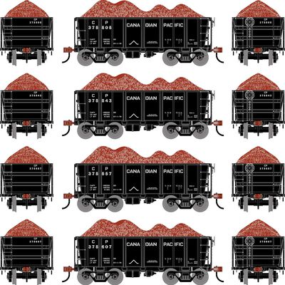 HO 26' PC&F Ore Car Tight-Bottom Low Side with Load, CP #375505/375543/375571/375607 (4) HO 26' PC&F Ore Car Tight-Bottom Low Side with Load, CP #375505/375543/375571/375607 (4)