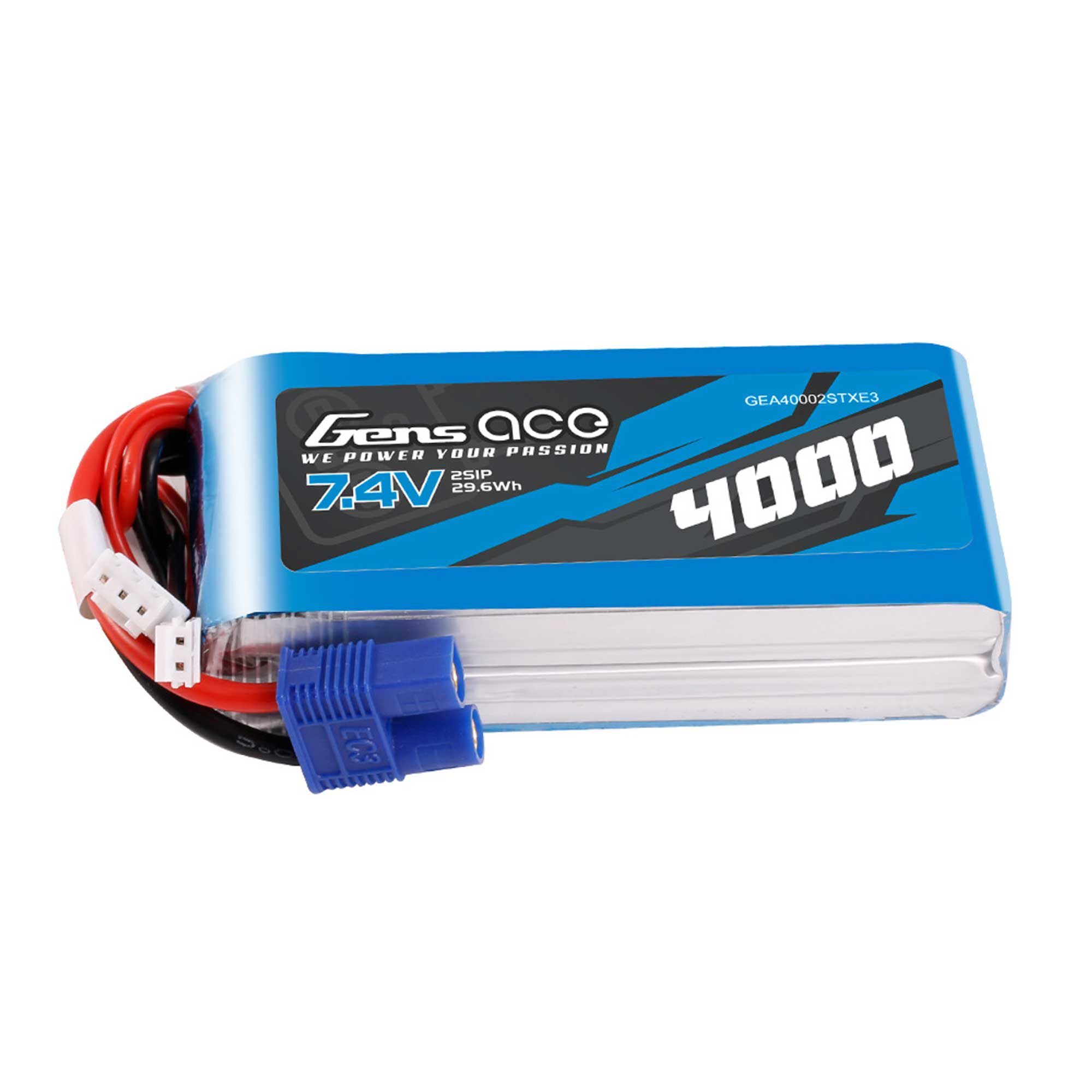 Gens ace 7.4V 4000mAh 2S Receiver LiPo Battery: EC3, JR | Horizon