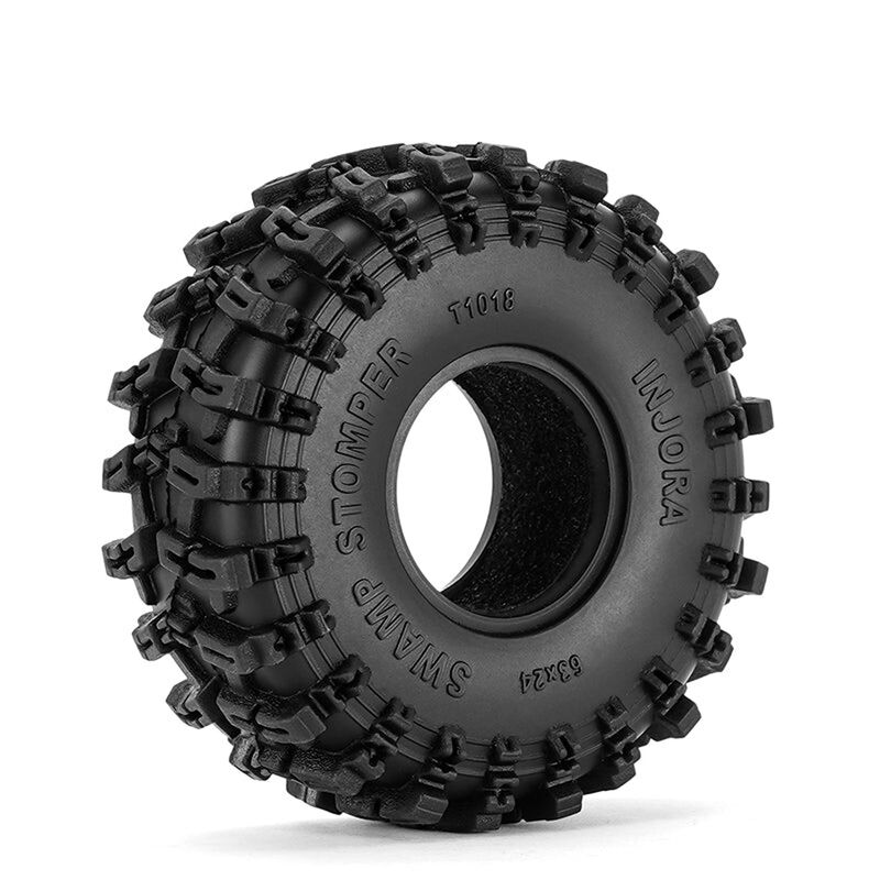 INJORA 1/24 Swamp Stomper Front/Rear 1.0" Rock Crawler Tires & Inserts (4)