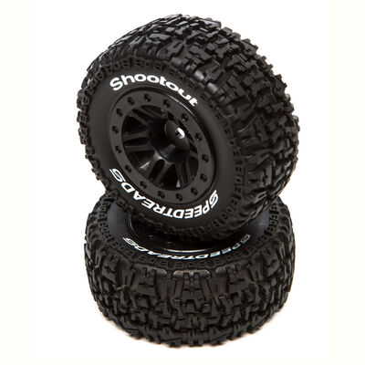 SpeedTreads Shootout SC Front Rear Black Mounted (2): Traxxas Slash, ECX 4X4 SpeedTreads Shootout SC Front Rear Black Mounted (2): Traxxas Slash, ECX 4X4