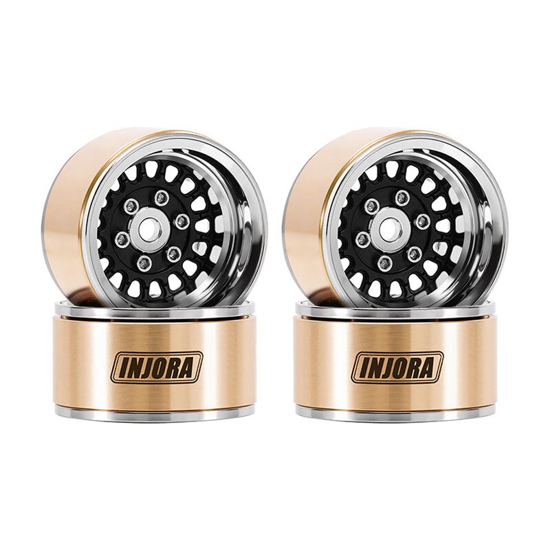 INJORA MW1016 1.0 Brass & Aluminum ModulWheel -4.40mm Offset Beadlock Rock Crawler Wheels, Black (4)