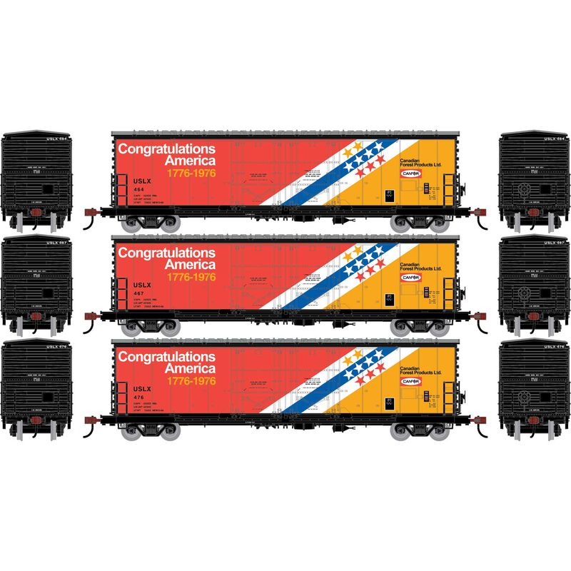 HO ATH 50' Evans Double Plug Door Box Car, USLX 'Bicentennial' #464/467/476 (3)