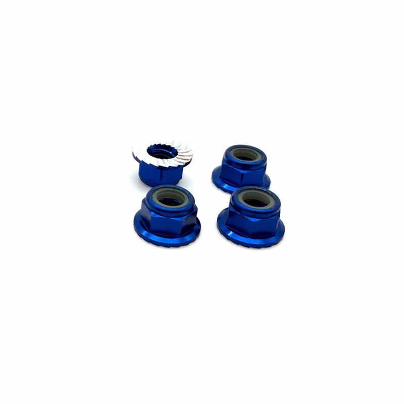 5mm Aluminum Flanged & Serrated Lock Nuts, Blue (4)