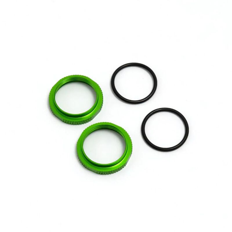 TEKNO RC LLC Aluminum Shock Adjustment Nuts & O-Rings, Green (2)