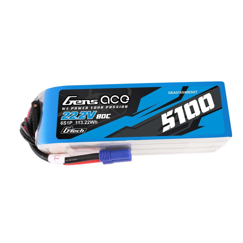 22.2V 5100mAh 6S 80C G-Tech LiPo Battery: EC5