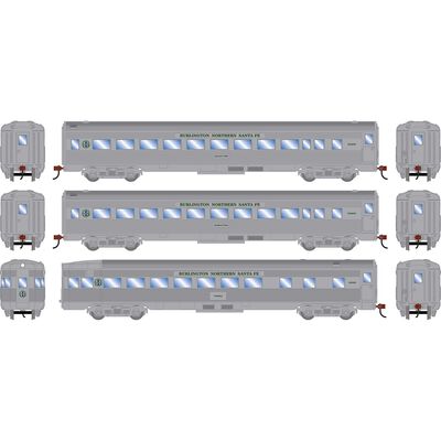 HO RND Streamline Cars, BNSF #29 'Valley View' Coach/64 'Marias Pass' Coach/6 'Topeka'Observation(3) HO RND Streamline Cars, BNSF #29 'Valley View' Coach/64 'Marias Pass' Coach/6 'Topeka'Observation(3)