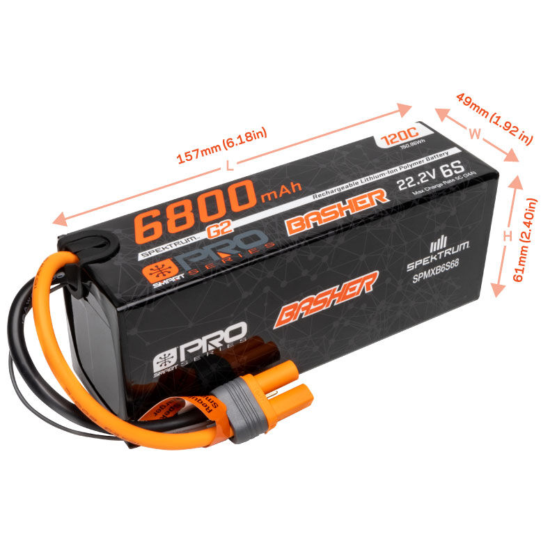 Spektrum Accessories 7.6V 6300mAh 2S 120C Smart Pro Race Shorty Hardcase Lihv Battery Tubes 5mm