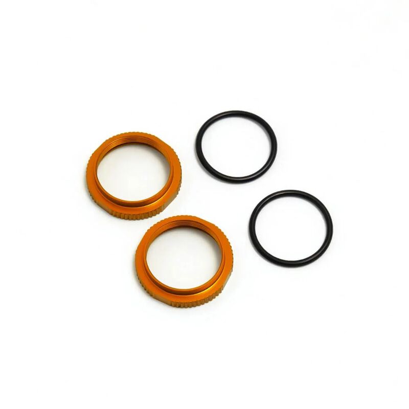 TEKNO RC LLC Aluminum Shock Adjustment Nuts & O-Rings, Orange (2)