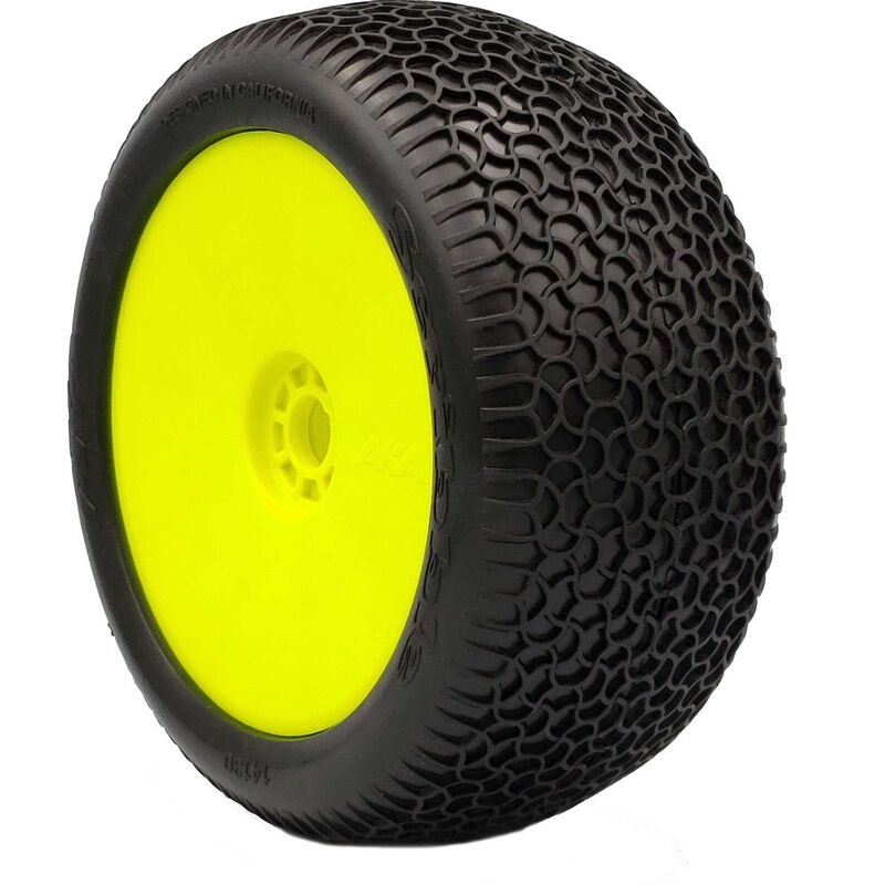 1/8 EVO Scribble Soft Long Wear Pre-Mounted Tires, Yellow Wheels (2): Truggy