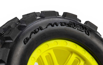 Balanced Compound Durability for the Pro-Line Badlands Tires & Yellow Split Six Wheels for ARRMA MINI KRATON