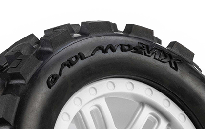 Balanced Compound Durability for the Pro-Line Badlands Tires & White Split Six Wheels for ARRMA MINI KRATON