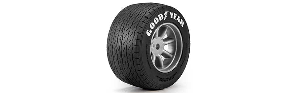Official Goodyear Heritage for the Pro-Line 1/12 Goodyear Blue Streak VTA Rear Tires Mounted 8mm Gray Wheels (2): Losi NASCAR® Race Car