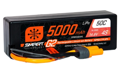 Batterie Spektrum 14,8 V 5000 mAh 4S 50C Smart G2 Hardcase LiPo IC5 (deux batteries incluses)