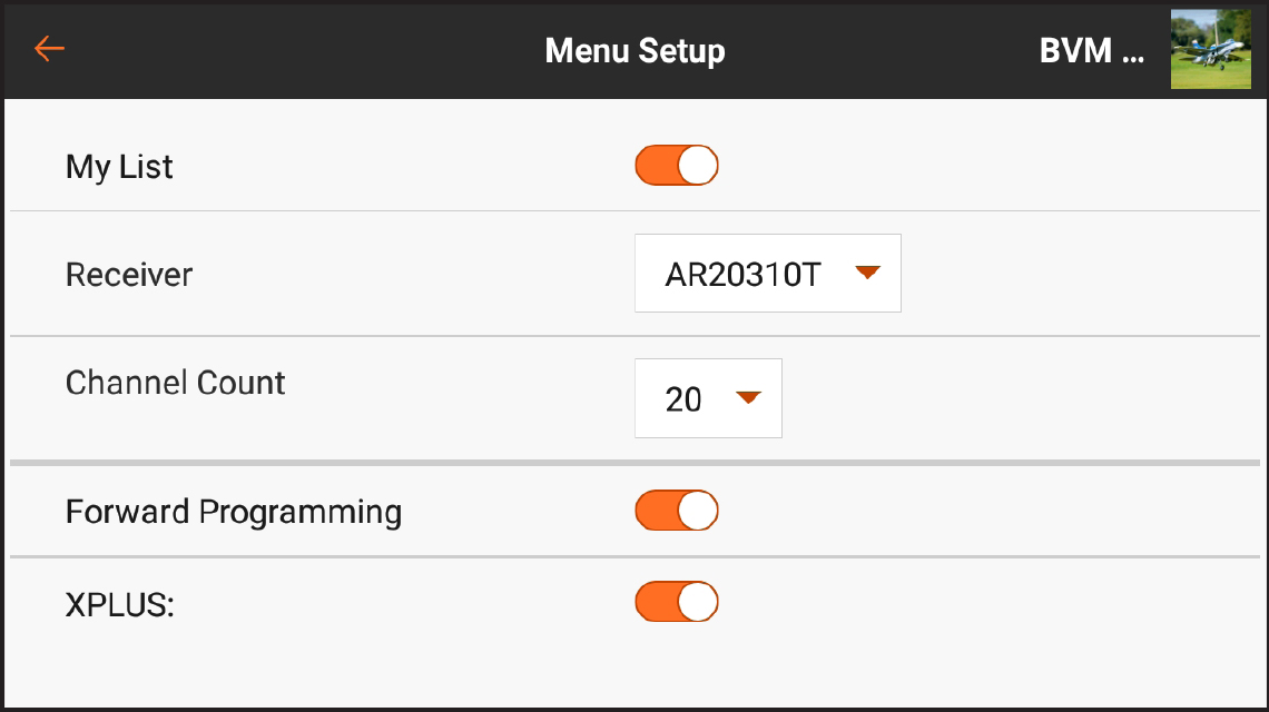 Configuration des menus