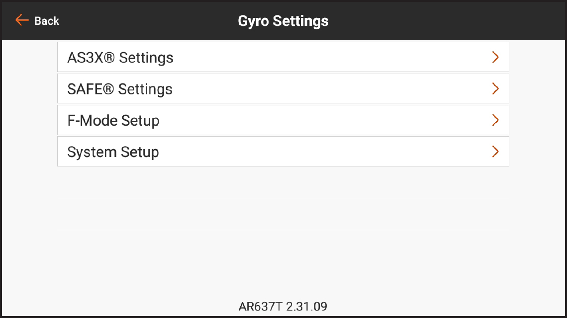 PROGRAMMATION Paramètres du gyroscope