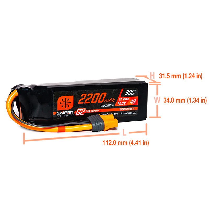 14.8V 2200mAh 4S 30C Smart G2 LiPo Battery: IC3