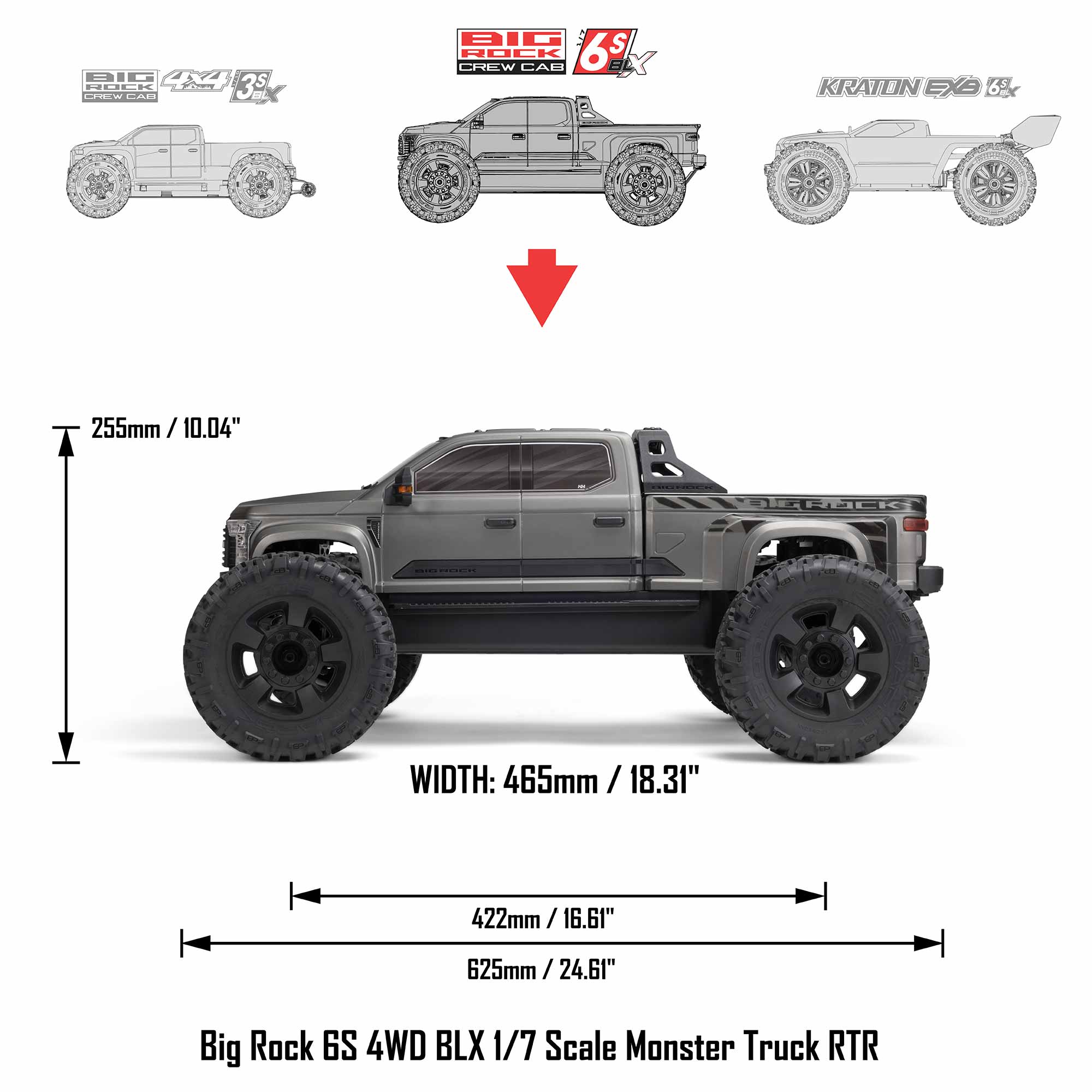 ARRMA 1/7 BIG ROCK 6S 4X4 BLX Monster Truck RTR (White) ARA7612T13