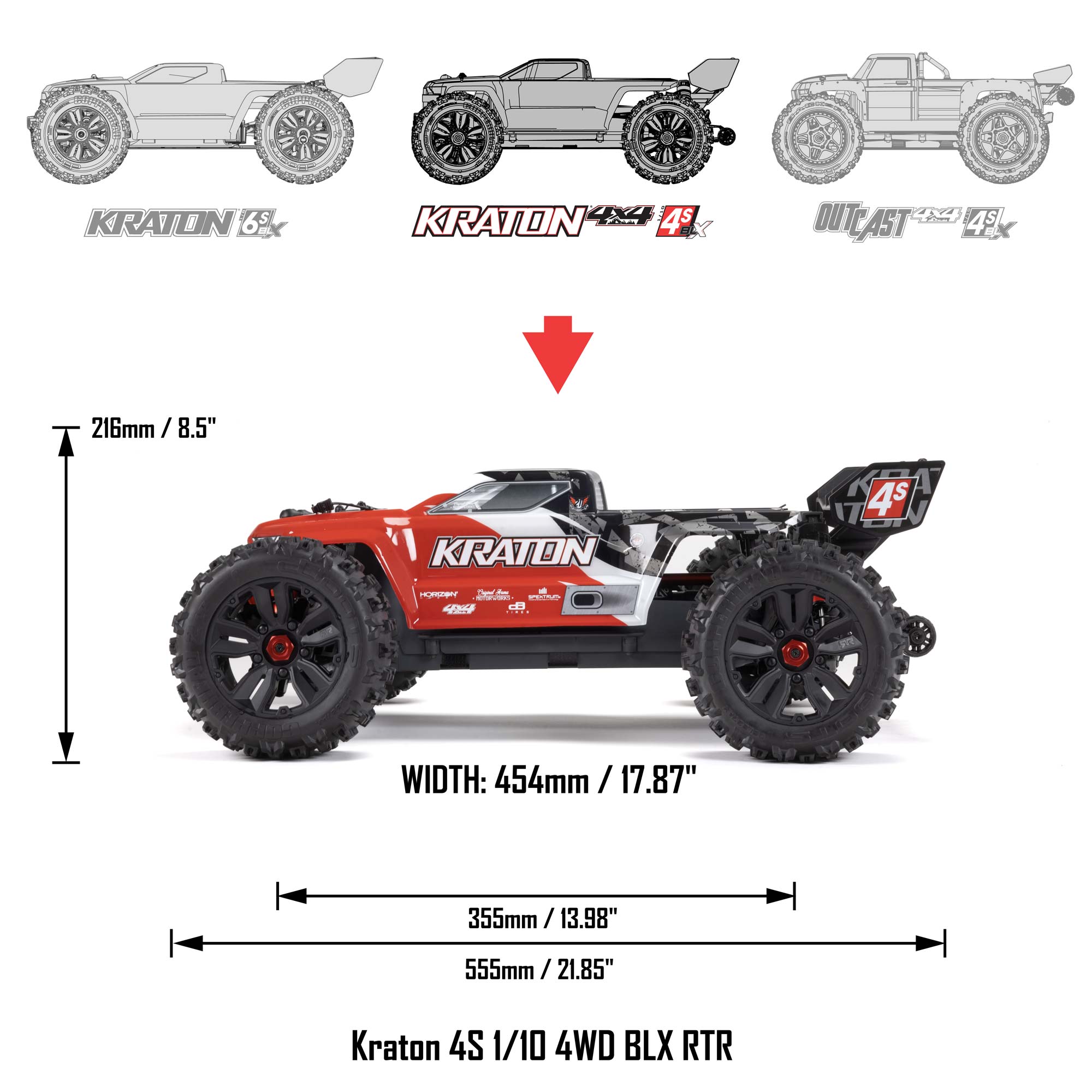 1/10 KRATON 4X4 4S V2 BLX Speed Monster Truck RTR, Red