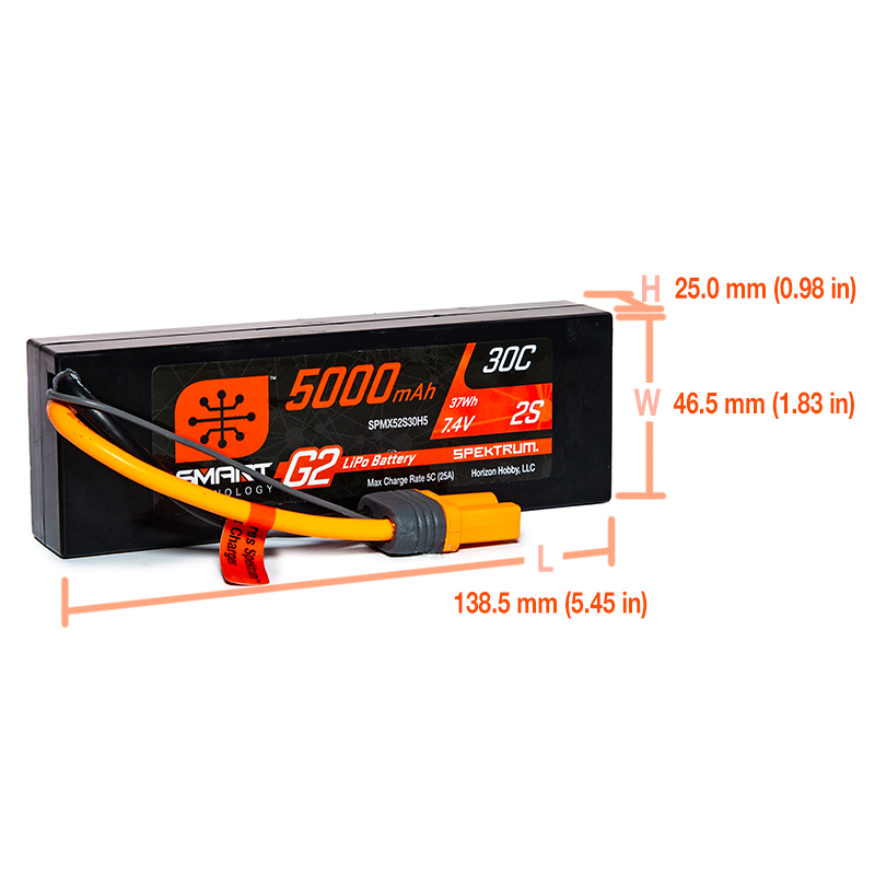 7.4V 5000mAh 2S 30C Smart G2 Hardcase LiPo Battery: IC5